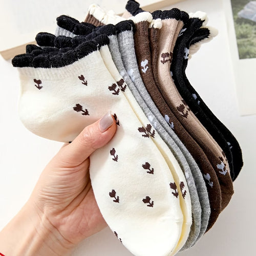 Five Pairs of Floral Ankle Socks for Women